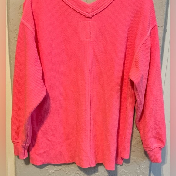 Aerie Neon Pink V-Neck Ribbed Pullover - Picture 6 of 10